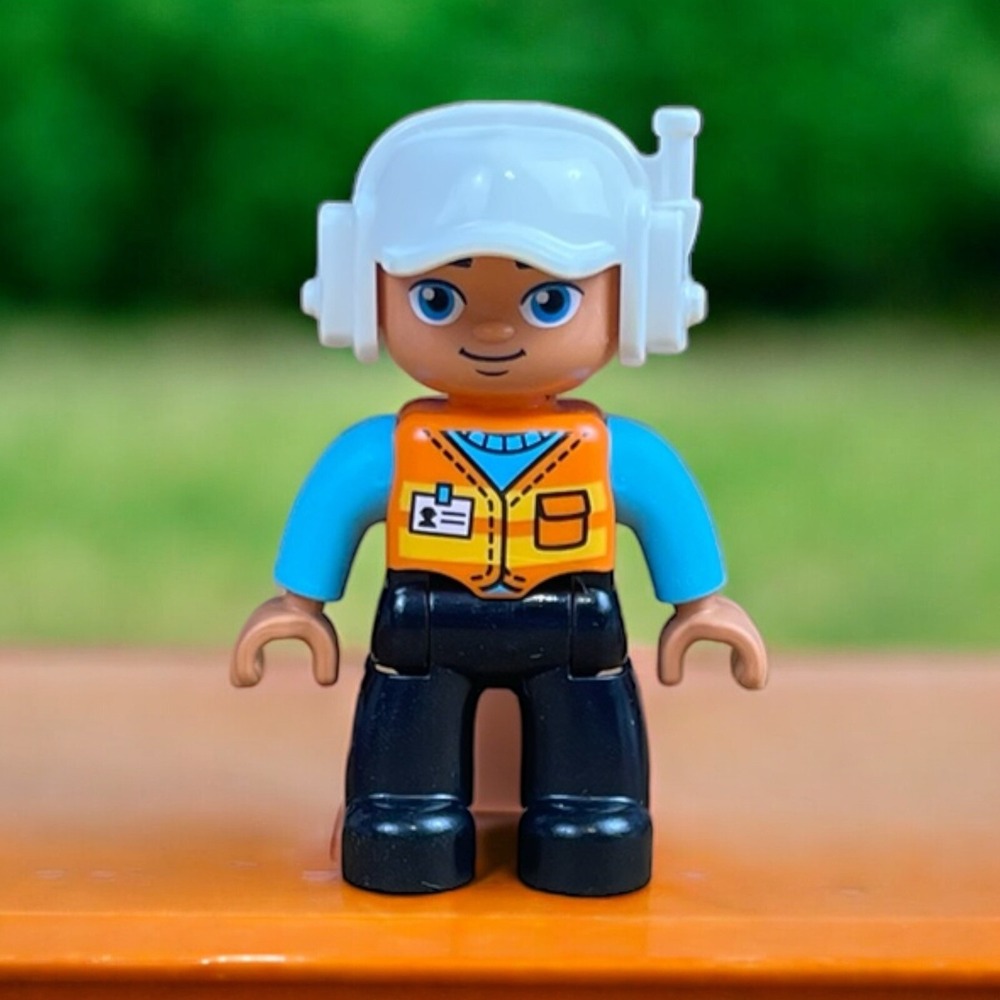 Lego Duplo Construction Man Worker Orange Vest 2.5" Figure With Hat Radio